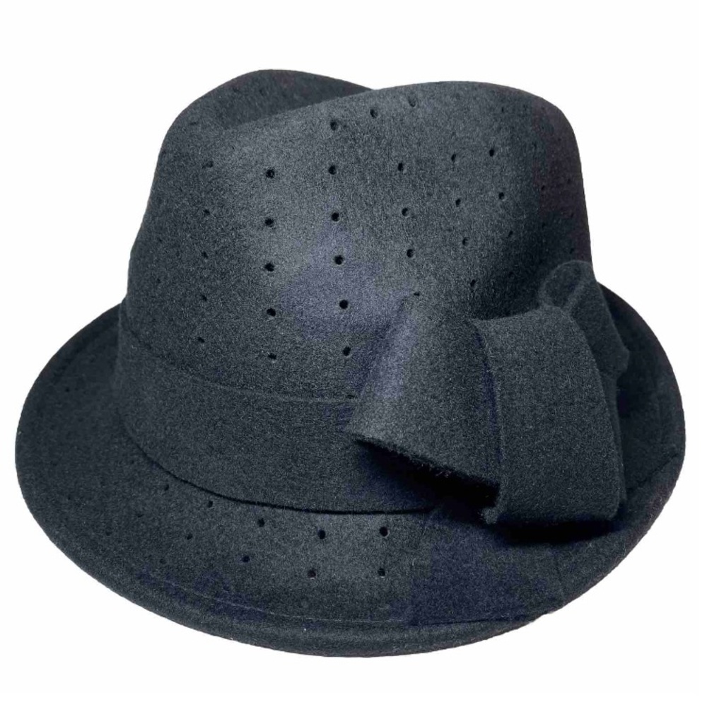 Midnight Velvet Wool Fedora Women’s One Size Fits All Black Perforated Bow Hat